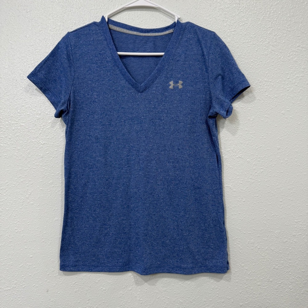 Under Armour Womens Threadborne V-Neck T-Shirtโ Blue Heathered Athletic Top BB15